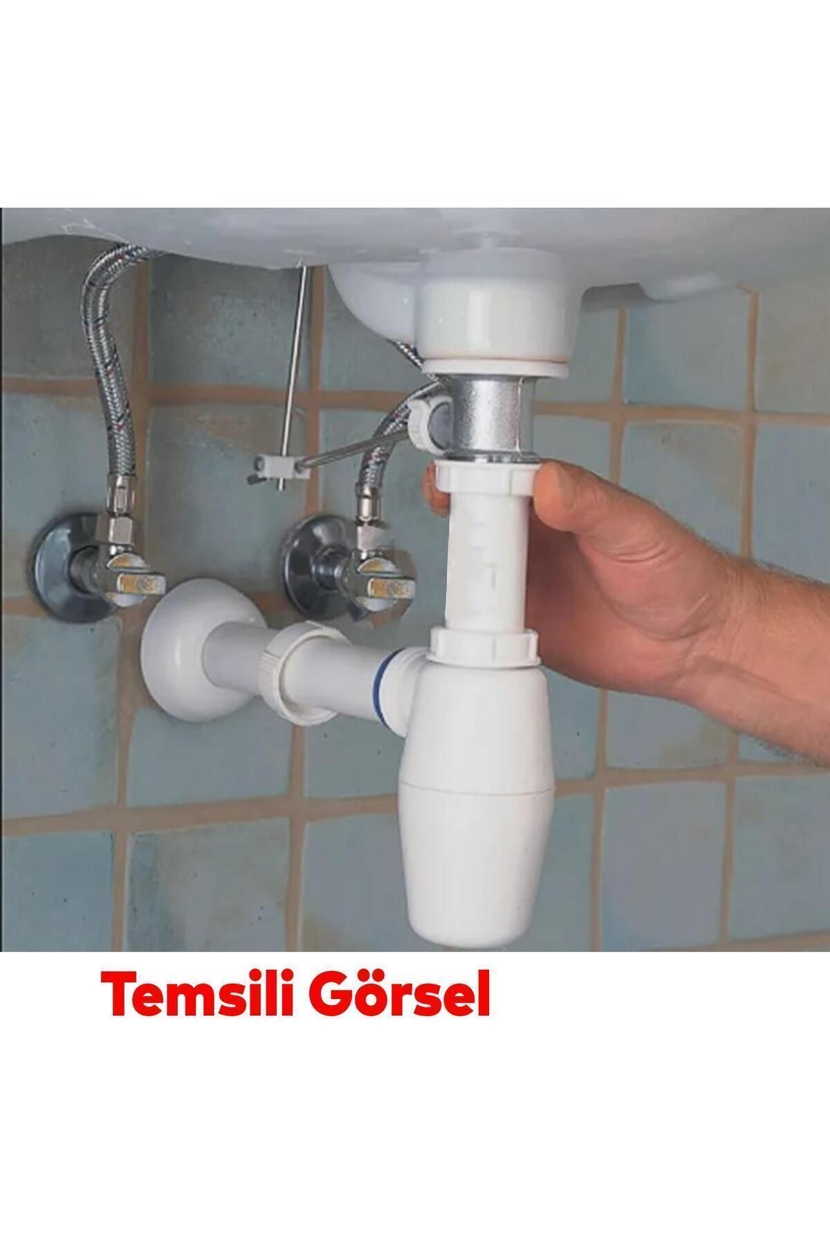 Lavabo Sifonu Gideri Borusu Körüklü Sökülebilir Tas'lı Mutfak Banyo Evye Pis Su Plastik 38 Cm