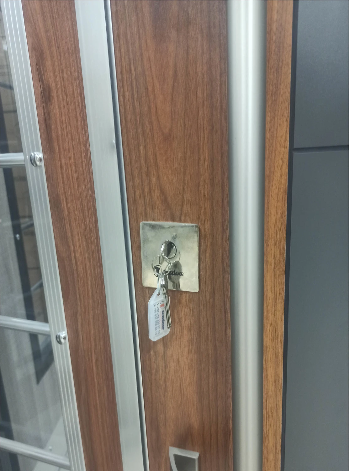 Antrasit Rengi Bina Giriş Kapısı, Iki Renk ( Ahşap Desenli ) Apartman Giriş Kapısı, Çelik Kapı