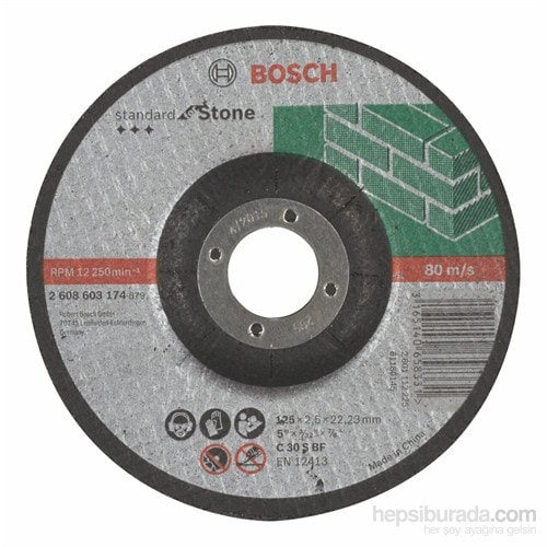 - Standard Seri Taş İçin Bombeli Kesme Diski (Taş) - C 30 S Bf, 125 Mm, 22,23 Mm, 2,5 Mm