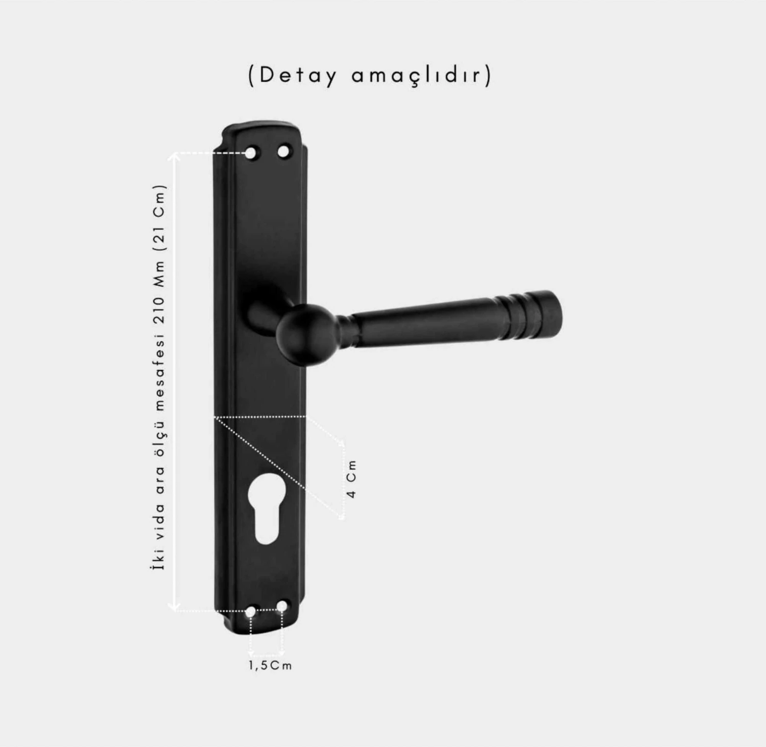 Osmanlı Mat Siyah Çelik Kapı Kolu - Sağ Basar Tek Yön + Tokmak ve Alt Rozeti (Kilit Hariç)