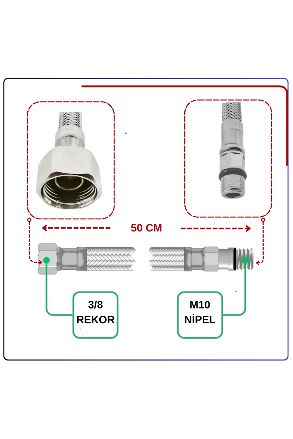 A3162798YP Flex Hortum M10x1x18xG3/8 50CM DN6(10 Sıcak
