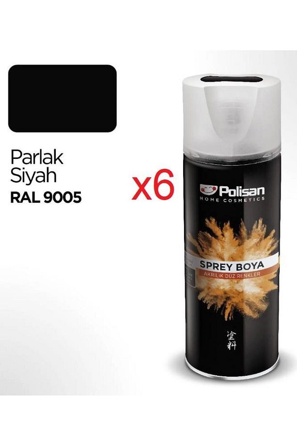 Akrilik Sprey Boya 6 Adet 400 ml Parlak Siyah
