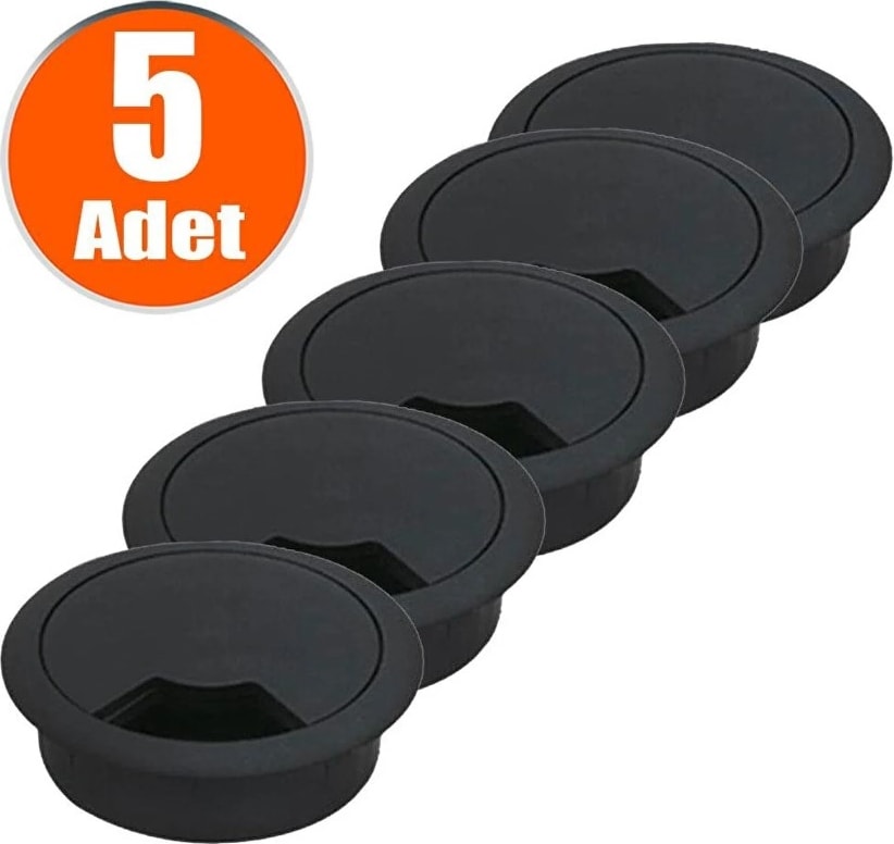 Masa Üstü Kablo Kanalı Deliği Kapağı Siyah Masa Kapağı 8 cm (5 Adet)
