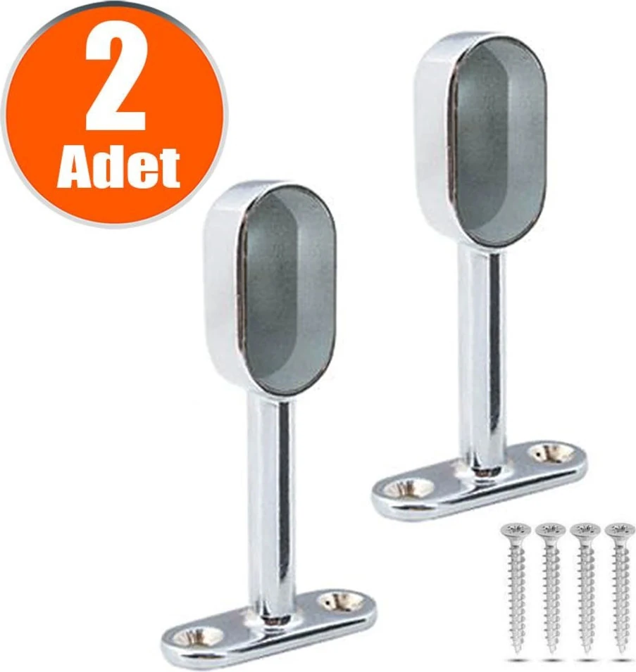 Boru Askı Flanşı Krom Oval Kapalı Dolap İçi Elbise Askı Aparatı (2 Adet)