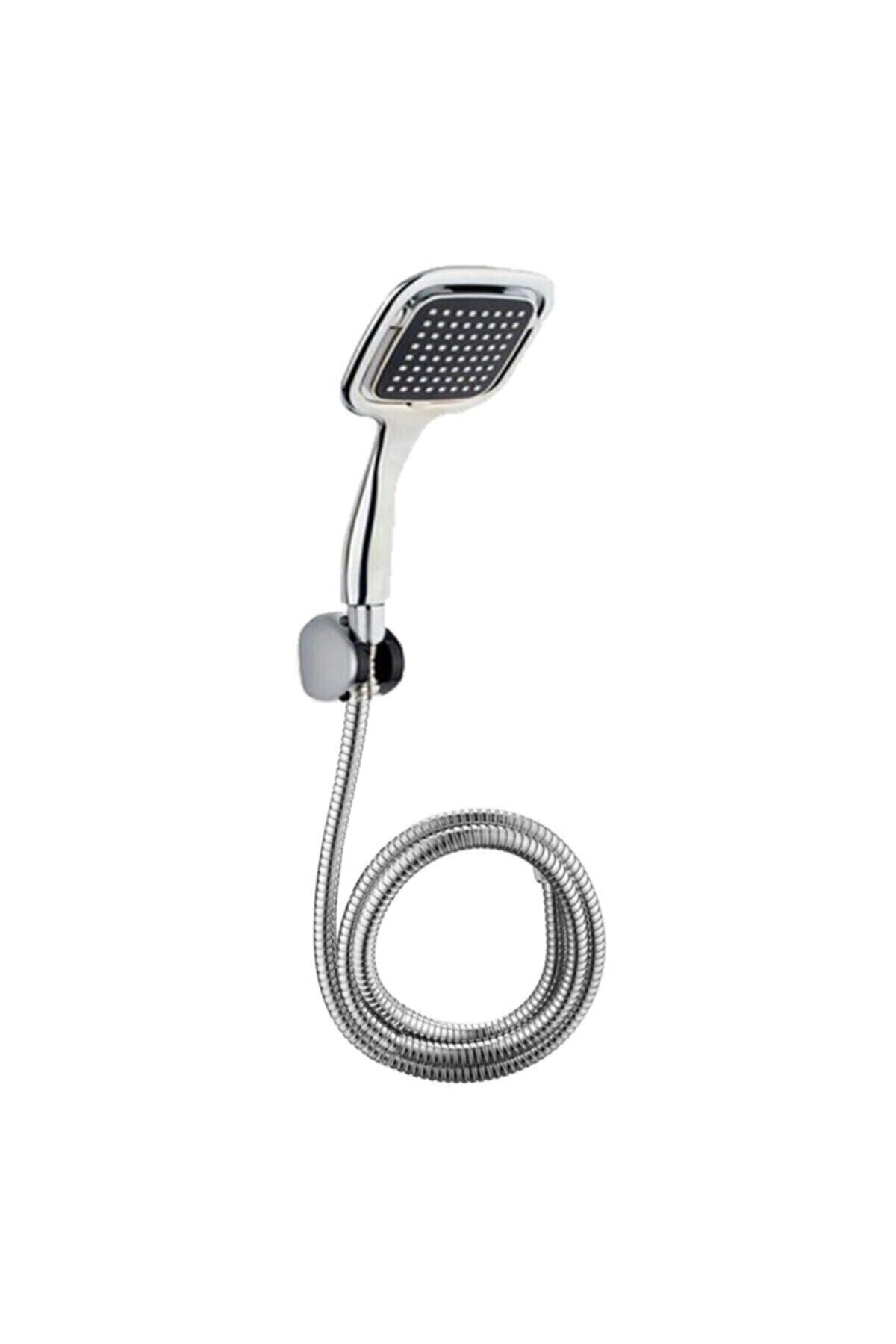 Siyah Kare Banyo Duş Seti Hortum Mafsal Ve Başlık Set