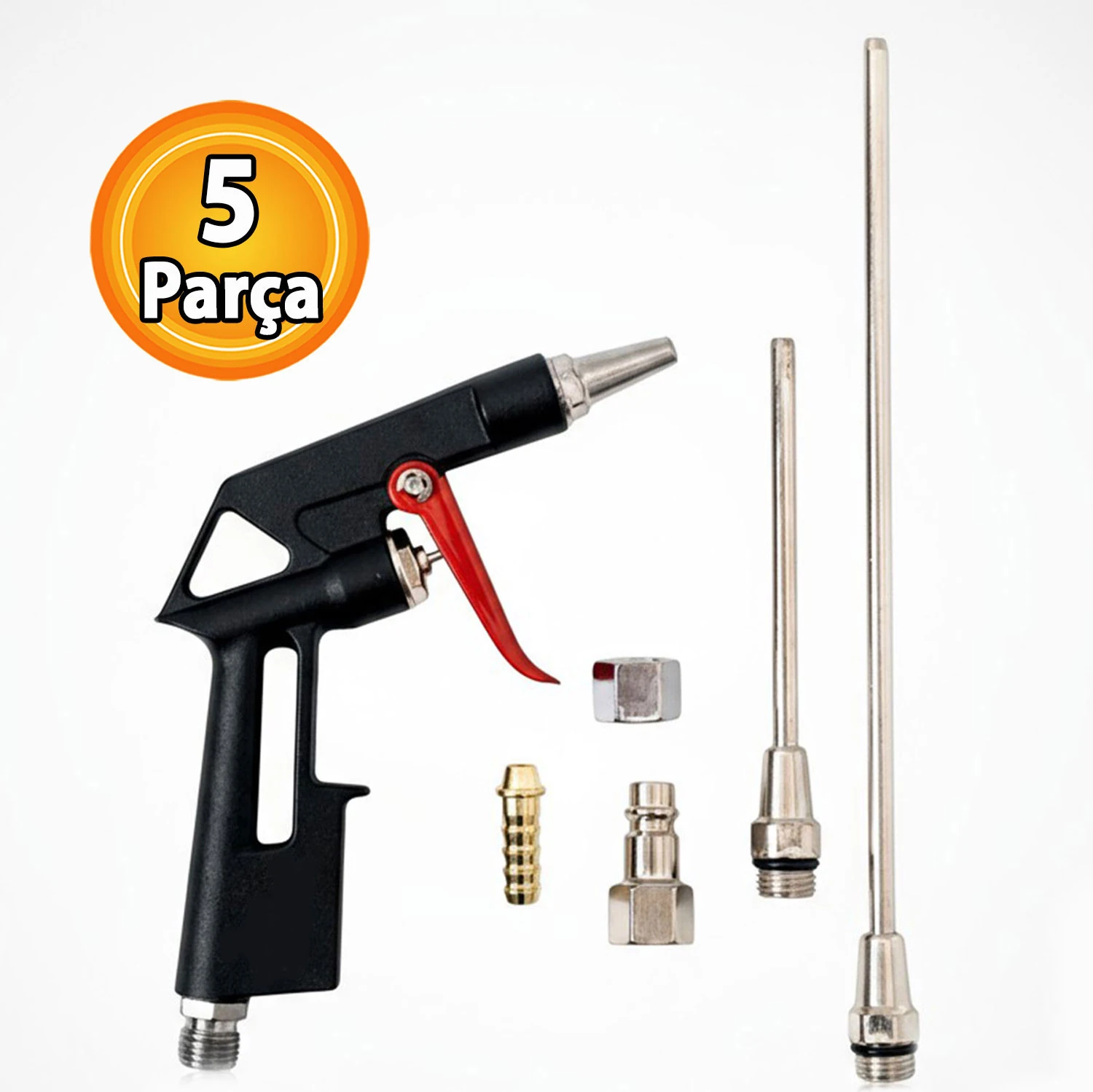 Hava Tabanca Seti 5 Parça Üfleme Temizleme Tabancası Hortum Uçlu Kompresör Aksesuar Seti