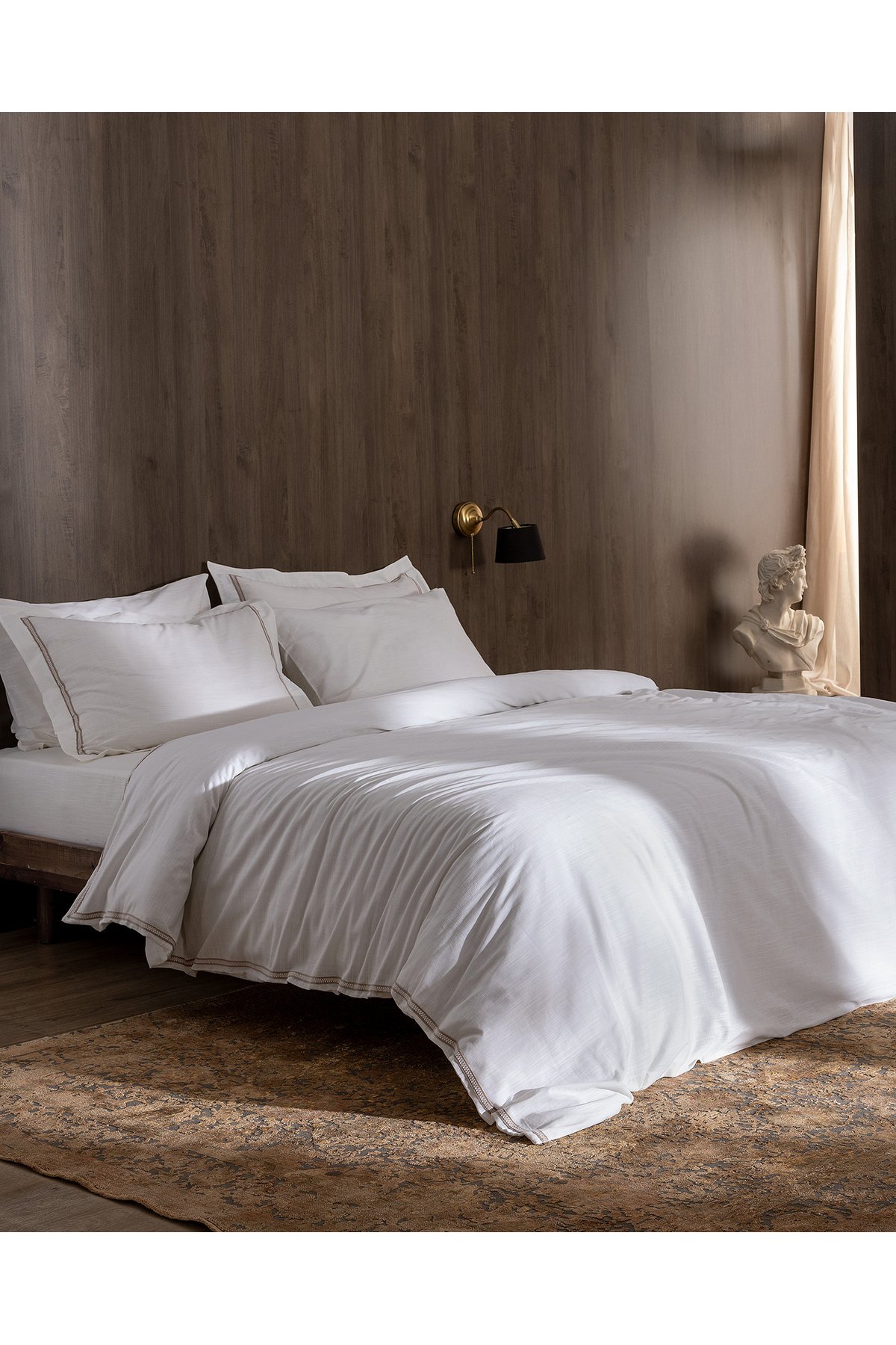Tina Çift Kişilik Linen Look Yıkamalı %100 Pamuk Nevresim Takımı - Beyaz/Bej