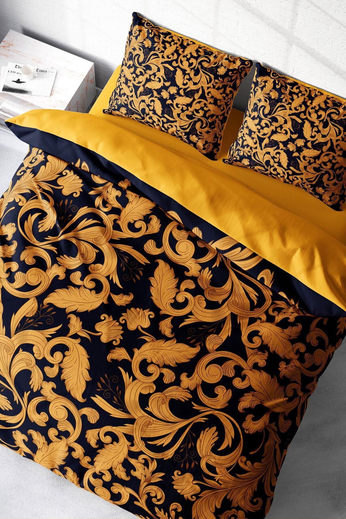 Kıng Sıze Gold Floral 3d Çift Kişilik Nevresim Takımı 220x240cm