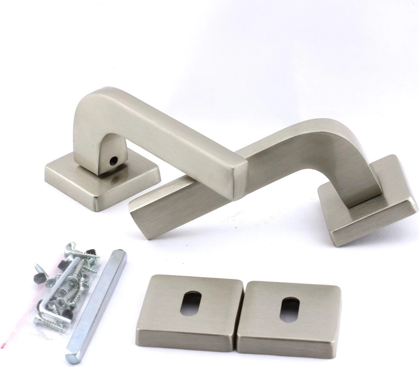 Tog Saten Oda Kapı Kolu Kare Rozetli Sürgülü ve Çelik Kapı Kulpu Uyumlu Sağa Sola Uygun Kapı Kolları