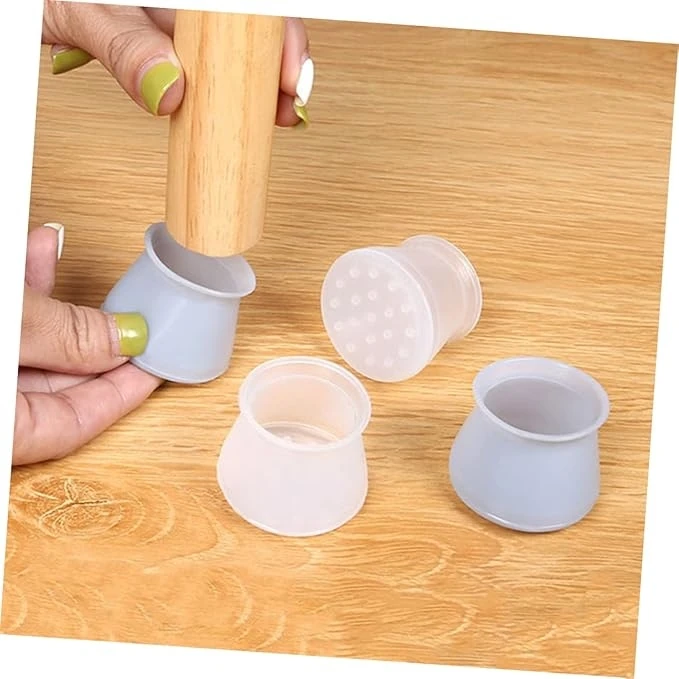 12 Adet Masa ve Sandalye Ayak Koruyucu Beyaz Silikon Sessiz Tip Zemin Koruyucu