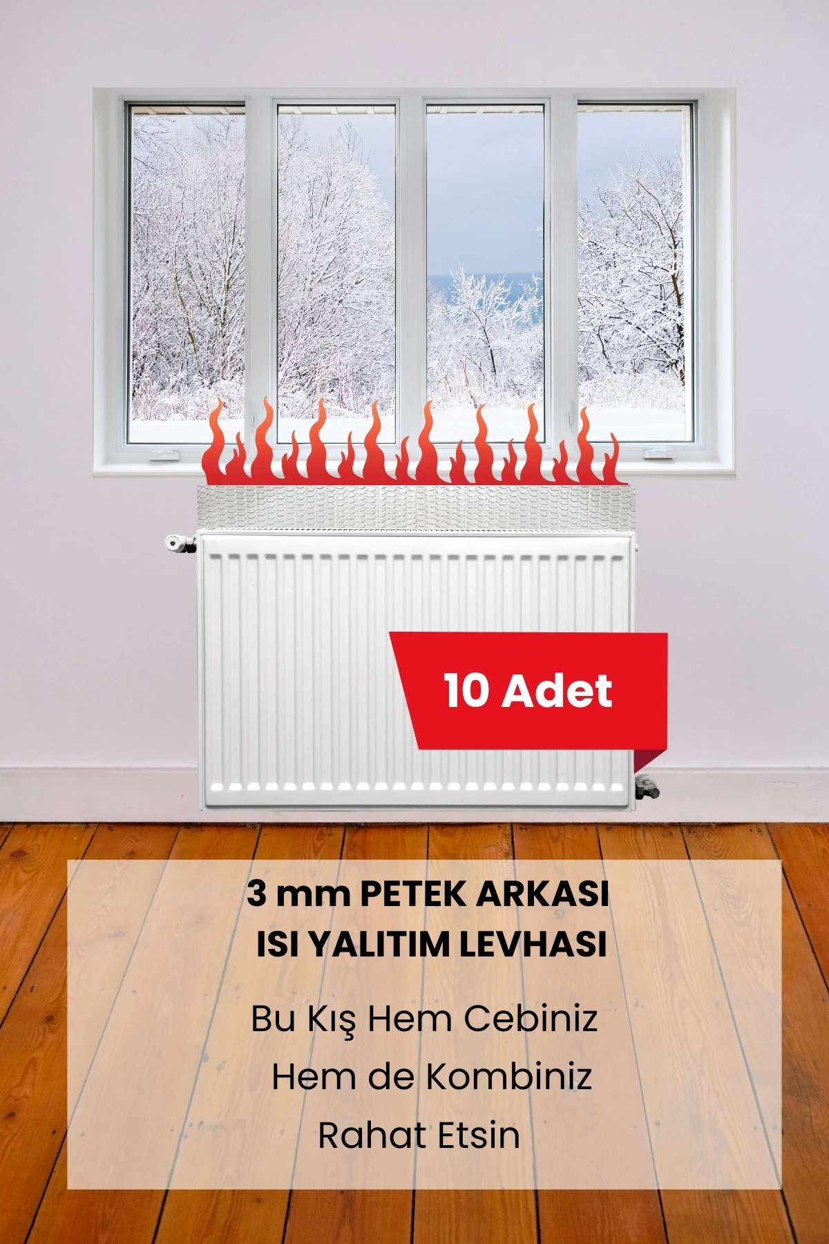 10 Adet Petek Radyatör Arkası Folyo Plaka Kalorifer Arkalığı Alüminyum Isı Yalıtım Folyosu Şilte