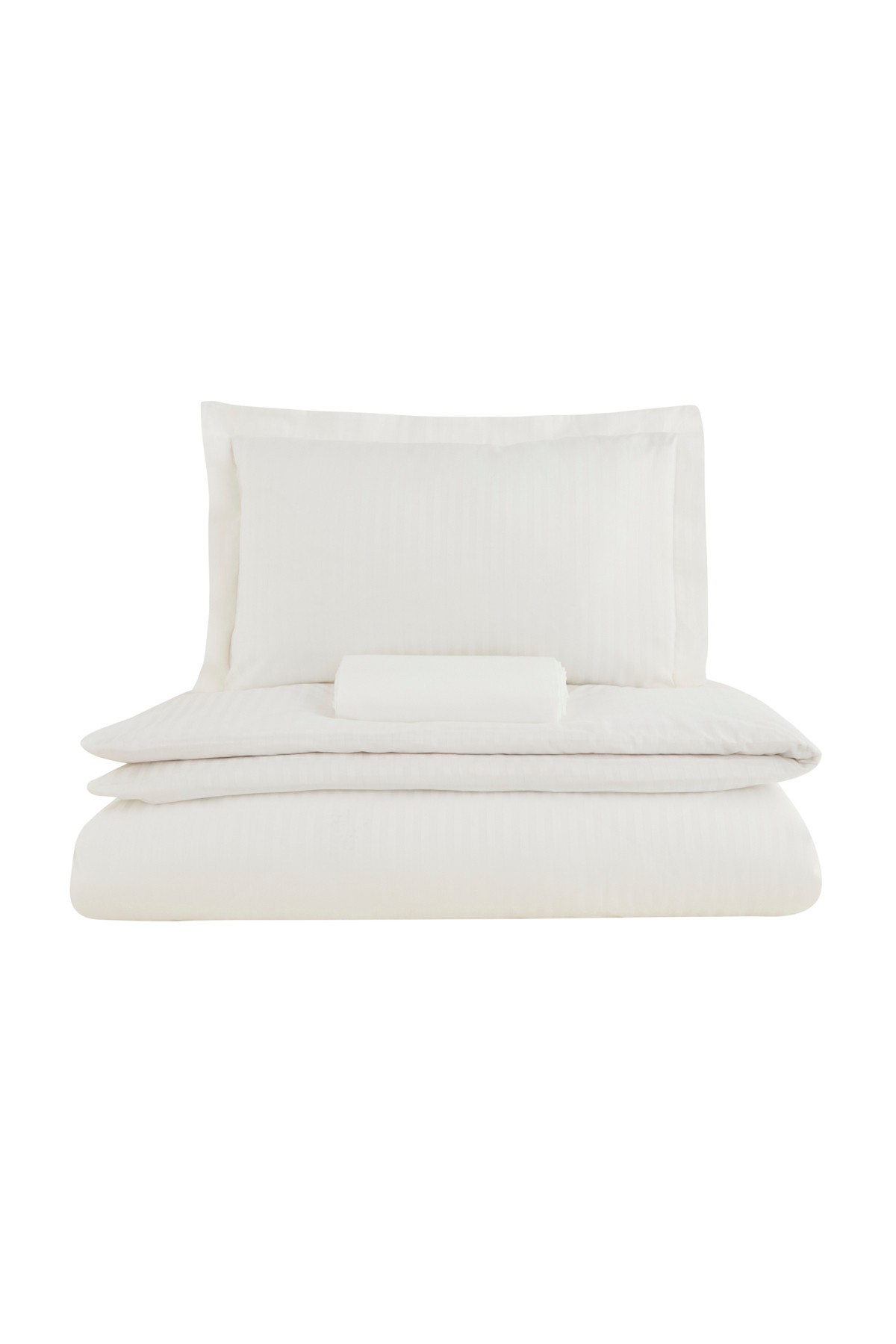 White Collection Minas Çift Kişilik Çizgili Saten Nevresim Takımı Beyaz
