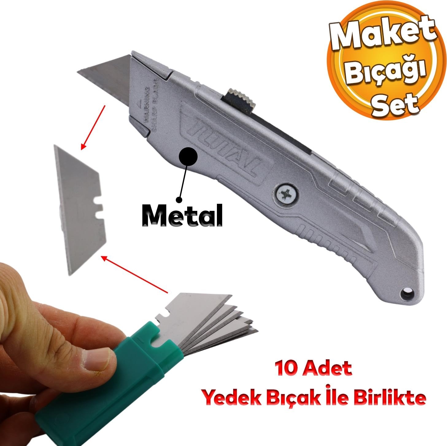 Metal Maket Bıçak Halı Bıçağı Çok Amaçlı Maket Bıçağı Küçük Değiştirilebilir 10 Adet Yedek Bıçak