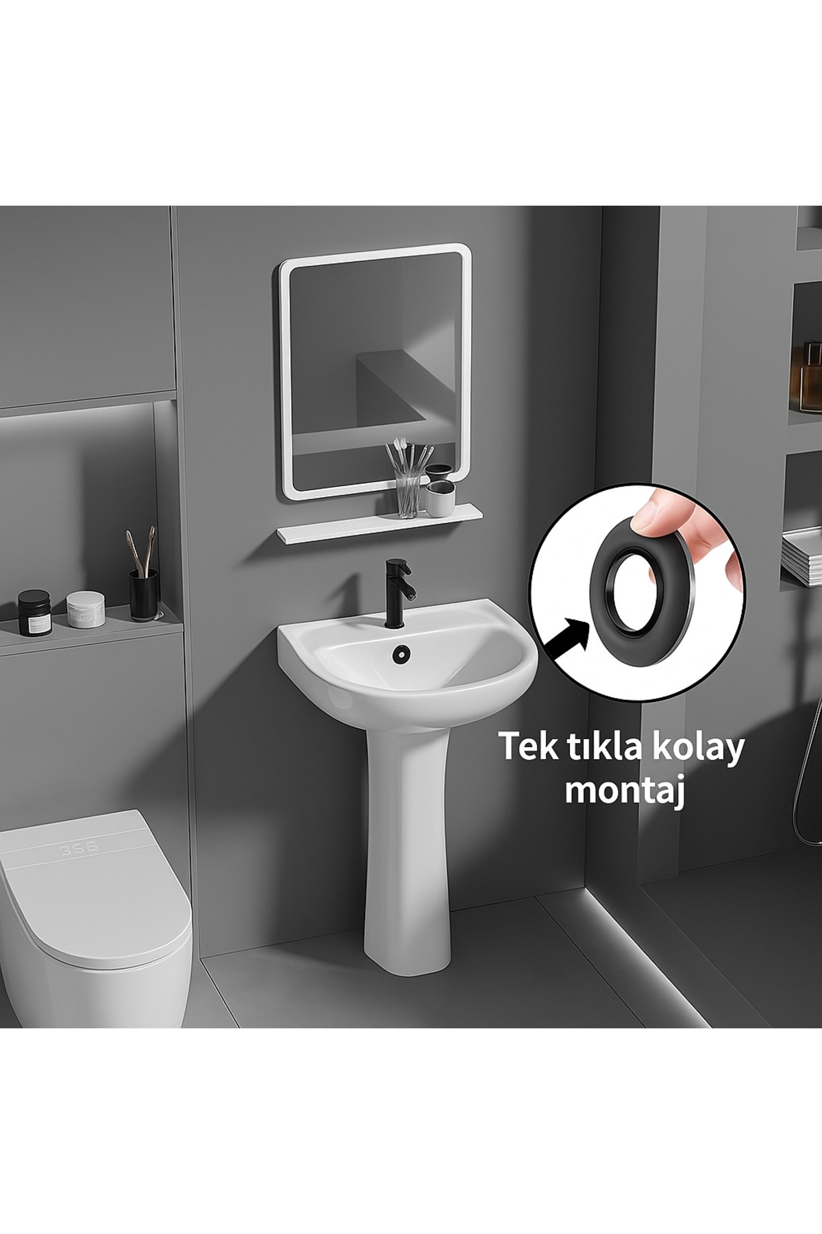 SİYAH RENKLİ, ŞIK TASARIMLI, ESTETİK VE UYUMLU LAVABO TAŞMA YÜZÜĞÜ – STANDART MODEL