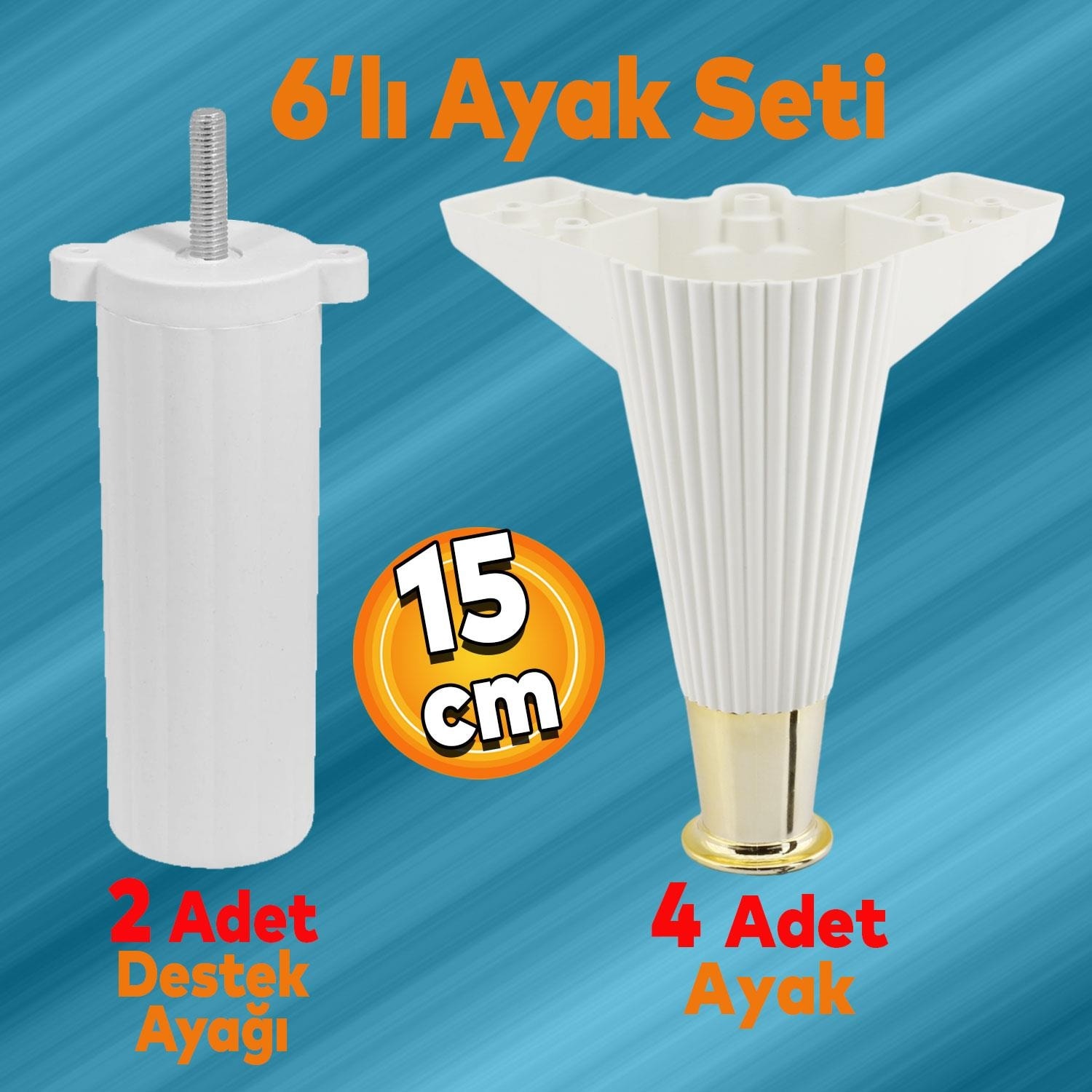 Wetra Line 6'lı Set Mobilya Tv Ünitesi Çekyat Koltuk Kanepe Destek Yükseltici Ayağı Ayakları 15 cm Beyaz Altın M8 Civata