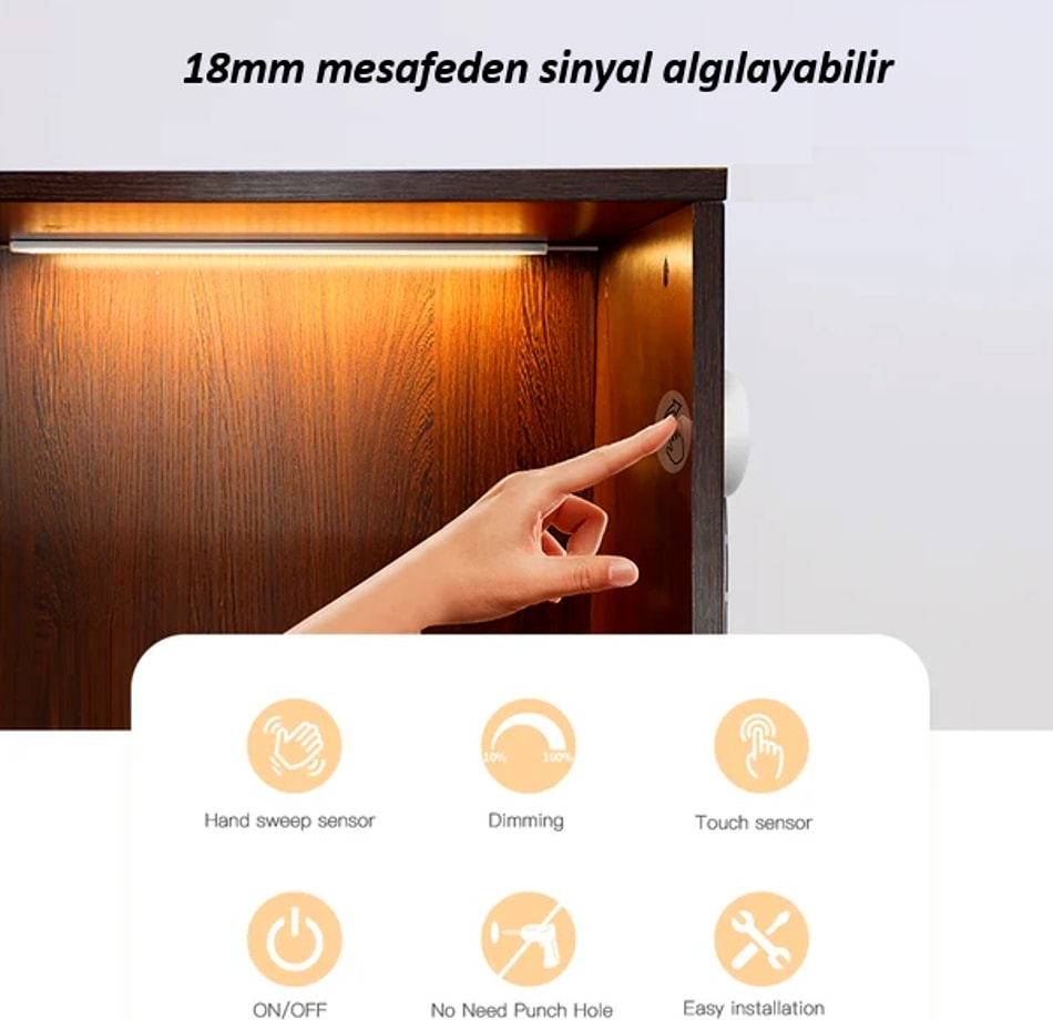 Ahşap Arkası On-Off Dimmer Dokunmatik Sensör 12-24VDC 8,33A 100W