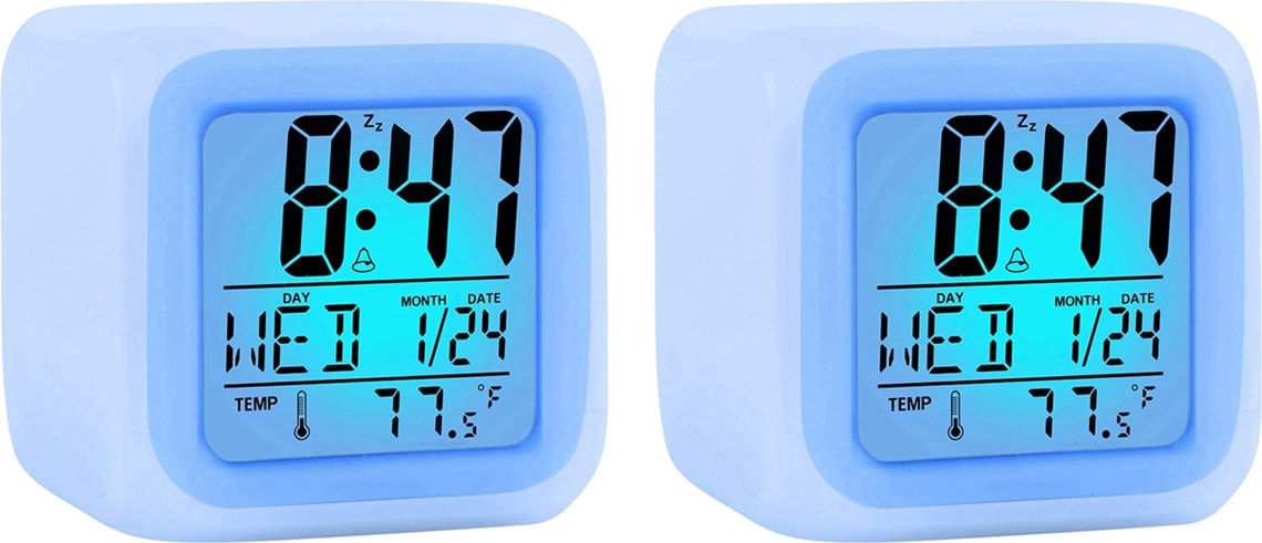 2x Çalar Saat Dijital Yatak Odası Erkek Kız Için, Küçük Masa Başucu Saatleri, Ekran Saati/tarih Erteleme ile LED Gece Lambası (Yurt Dışından)