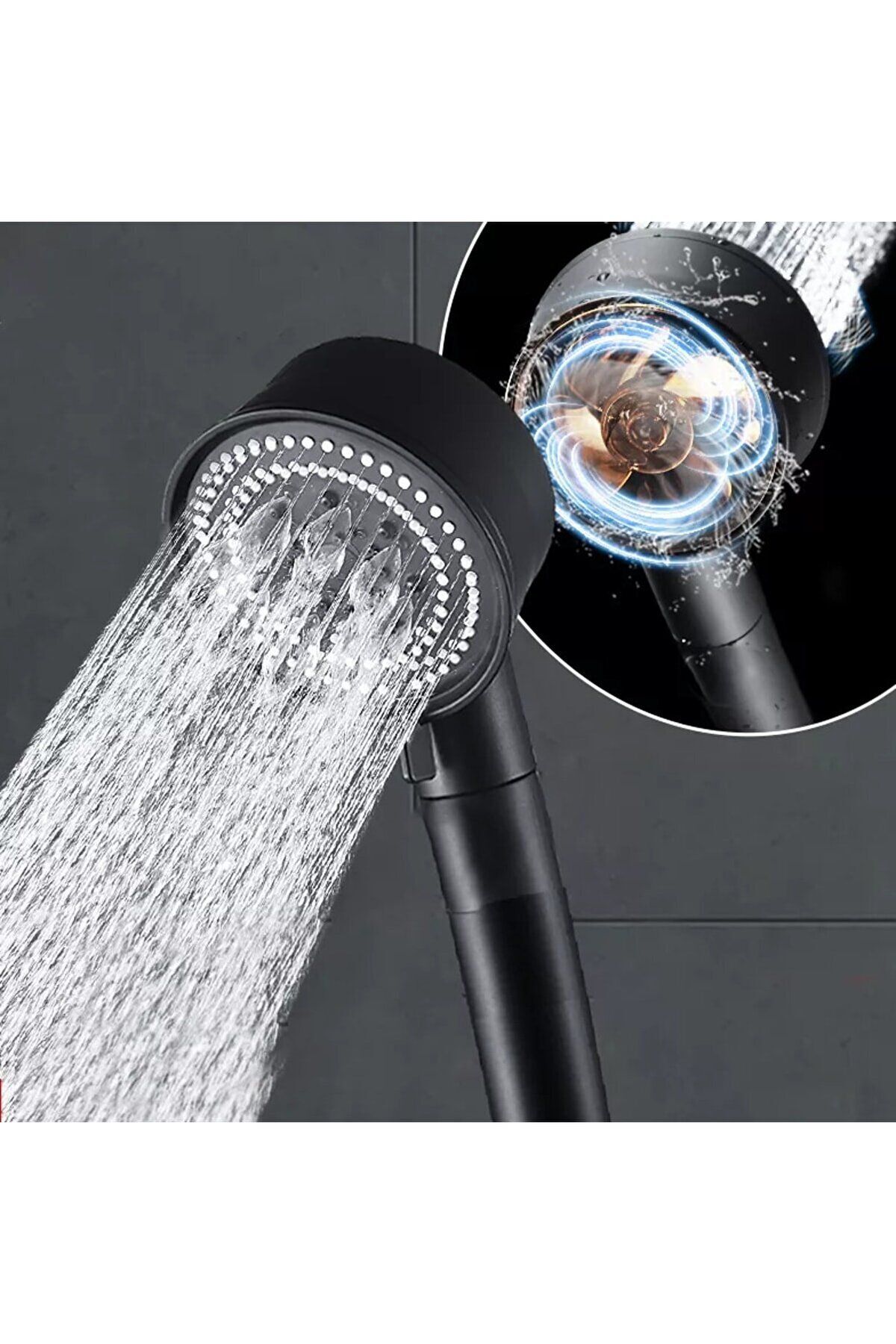 Turbo Pervaneli 5 Fonksiyonlu Duş Başlığı Krom Duş Hortumu 150 Cm Ve Mafsal Set