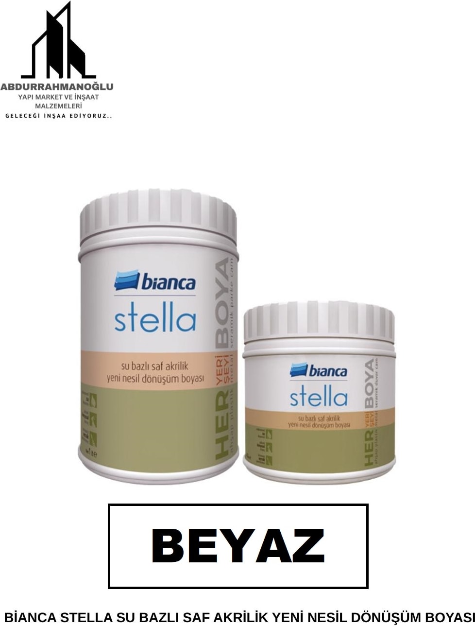 Stella Su Bazlı Boya Fayans-Mermer-Tezgah-Kapı-Dolap-İç Cephe-Dönüşüm-Mutfak-Banyo-Plastik-Ahşap 1 Lt Beyaz