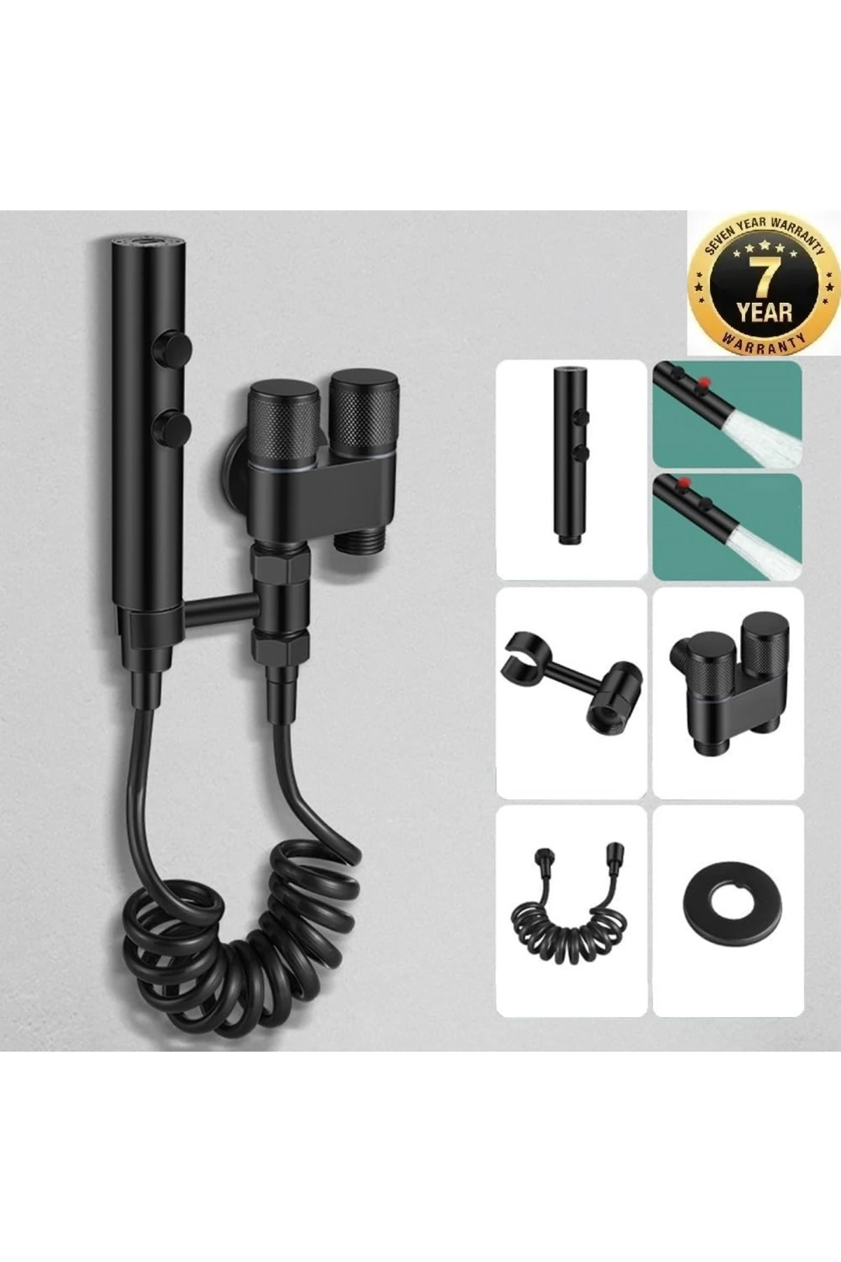 Banyo Bide Basınçlı Püskürtücü Taharet Musluğu Siyah Çift Fonksiyonlu İthal 7 Yıl Garantili