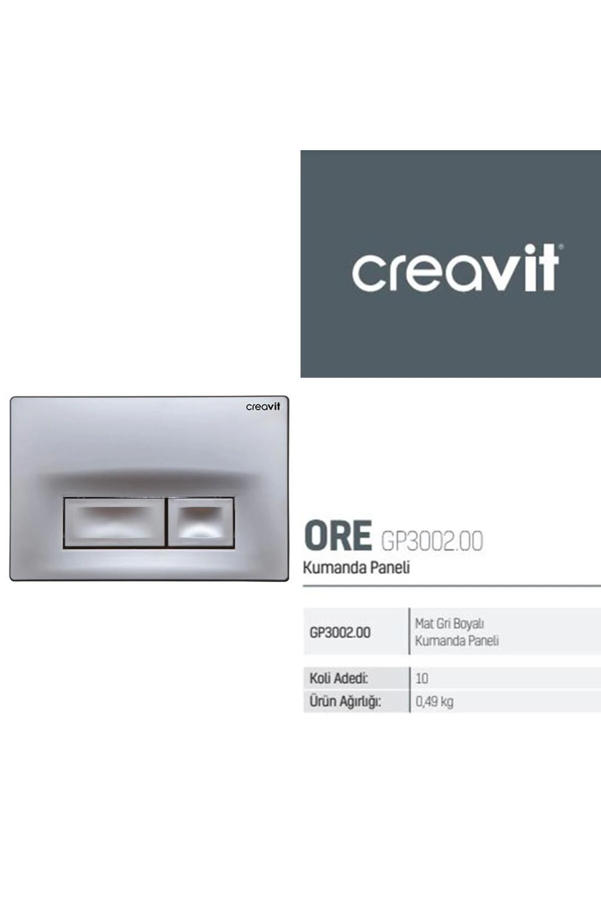 Gömme Rezervuar Asma Klozet İçin+Ore Mat Gri Kumanda Paneli