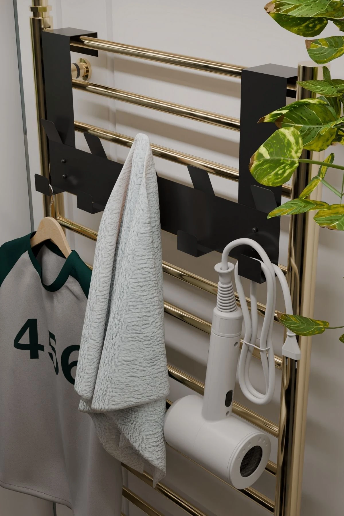 Siyah Havlupan Askısı Banyo Petek Askısı ve Havlu Askılığı, Banyo Peteği Askılığı MT104S