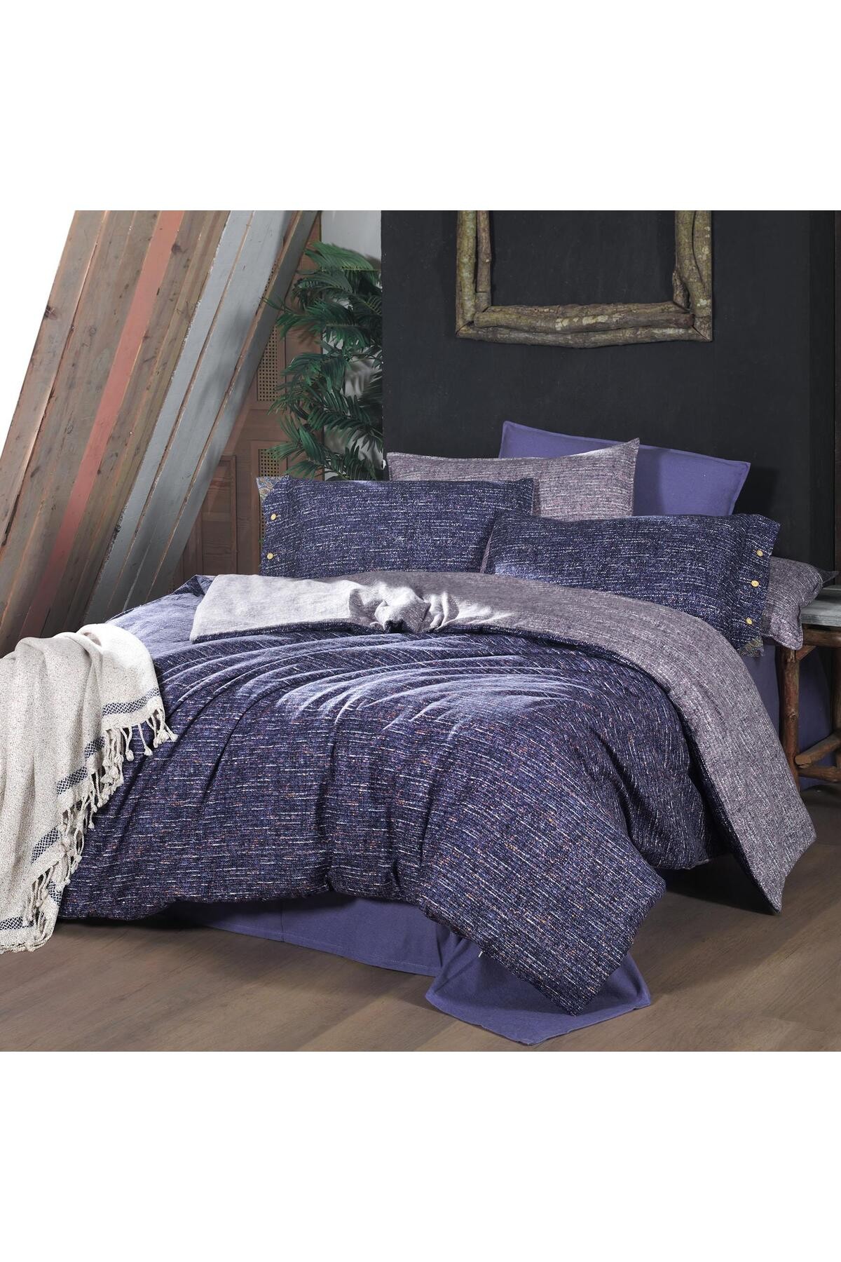 Glamis King Size (Battal Boy) %100 Pamuk Flanel (Pazen) Nevresim Takımı Lila