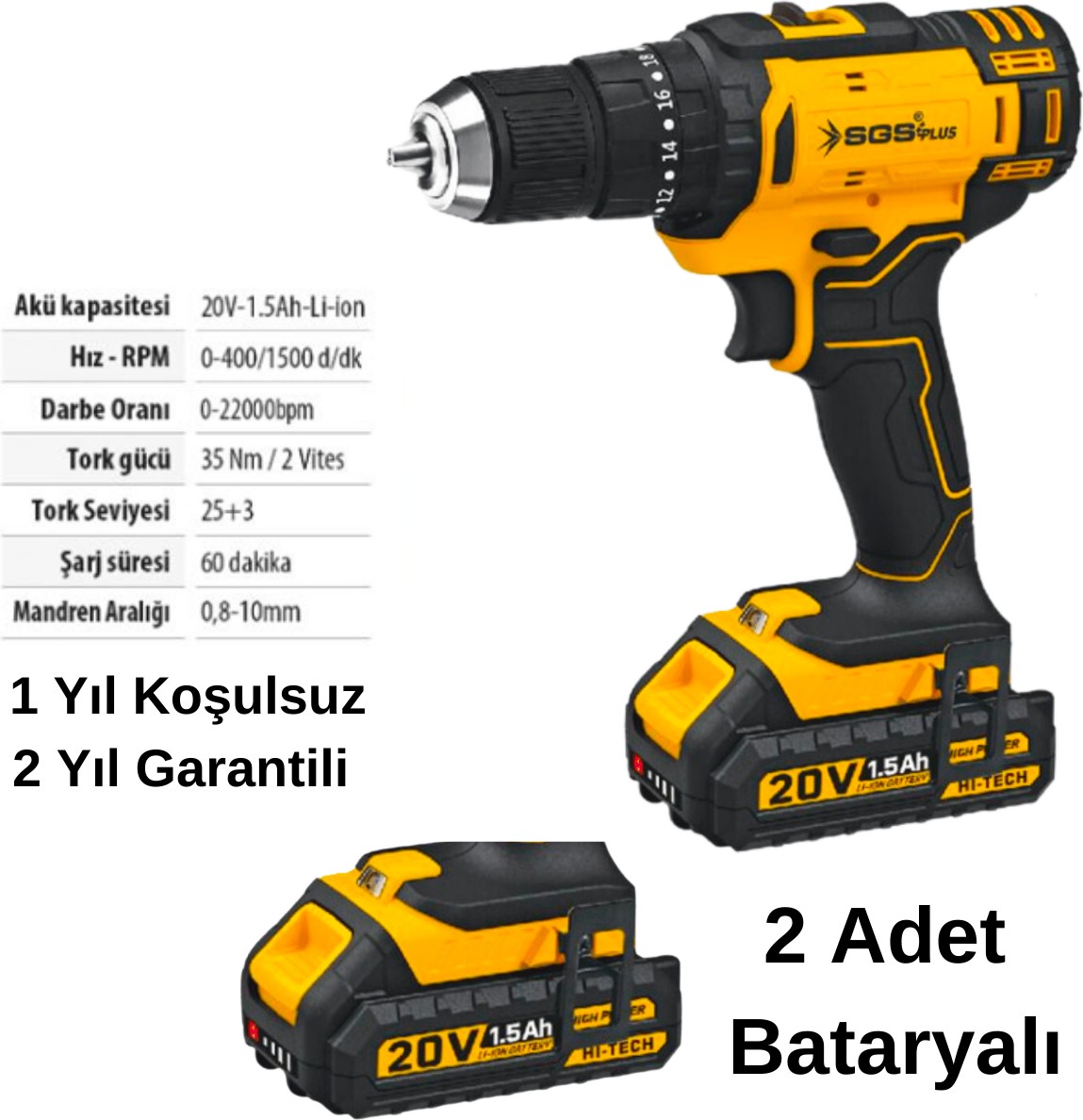 Akülü Darbeli Matkap Seti Çift Akülü 20 Volt -1.5 Amper  5248