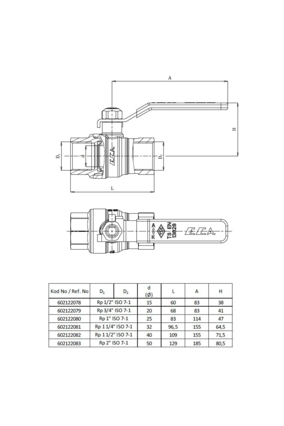 3/4 İçme Suyu Küresel Valfi İç Ve İç Vida - Tam Geçişli 602122169