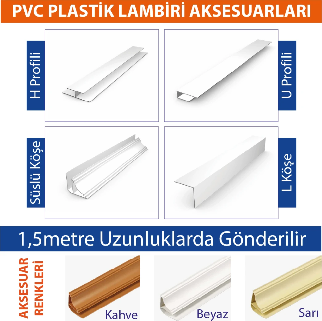 Sermimar Pvc Plastik Lambiri Aksesuarı Beyaz H Bağlantı Profili 1,5m x 2 Adet