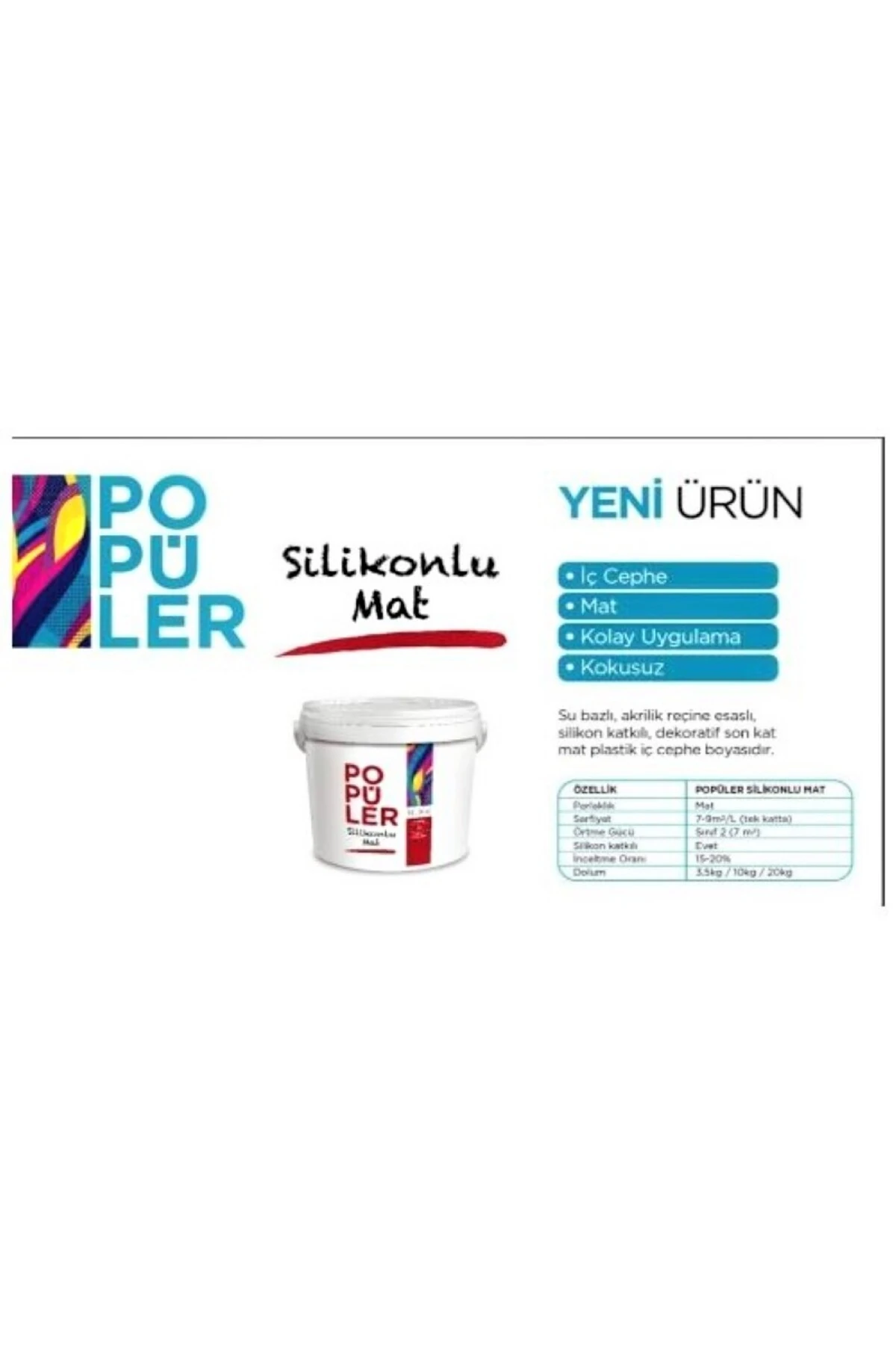 Popüler Silikonlu Plastik Mat Duvar Boyası