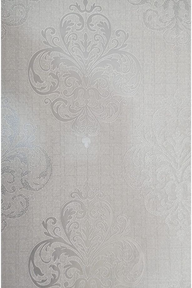 Gri&gümüş Damaks Desenli Duvar Kağıdı (5m2)
