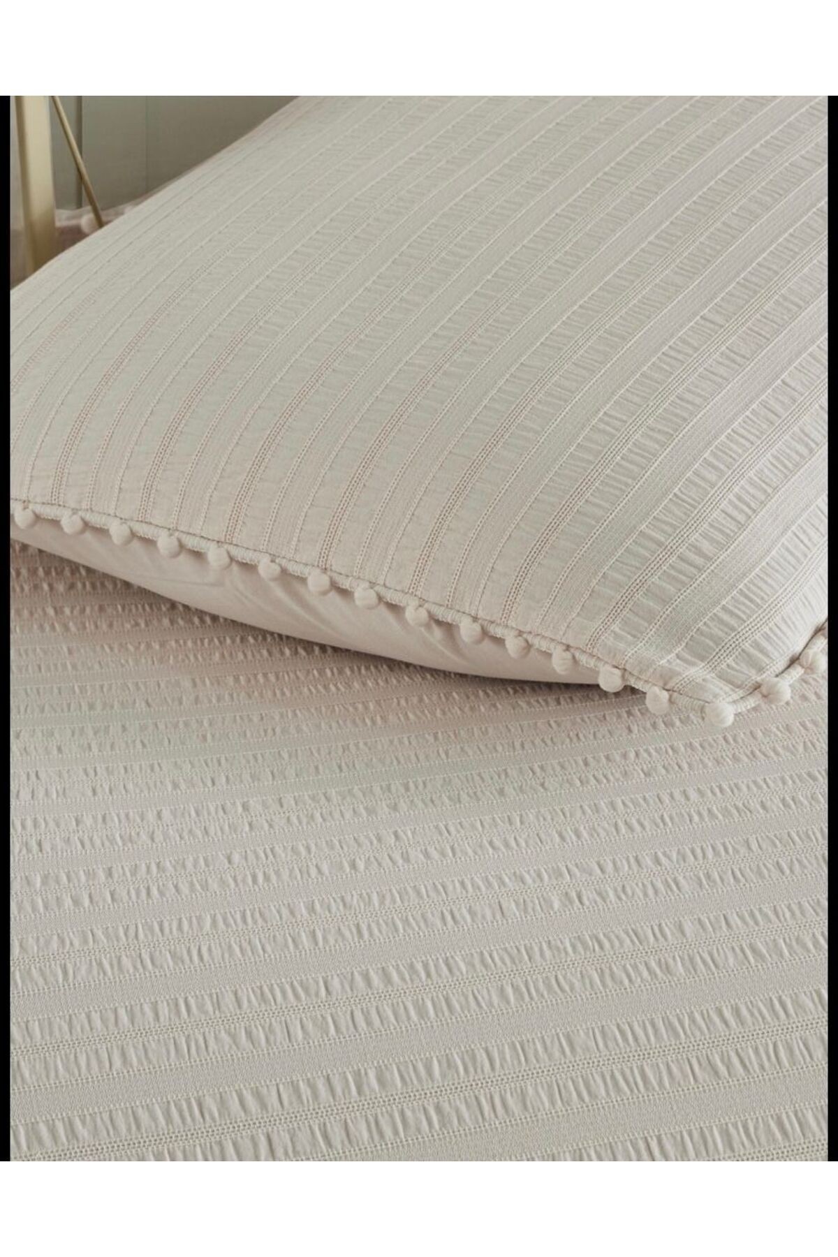 Emboss Ivory Fitilli Saten Çift Kişilik Nevresim Takımı