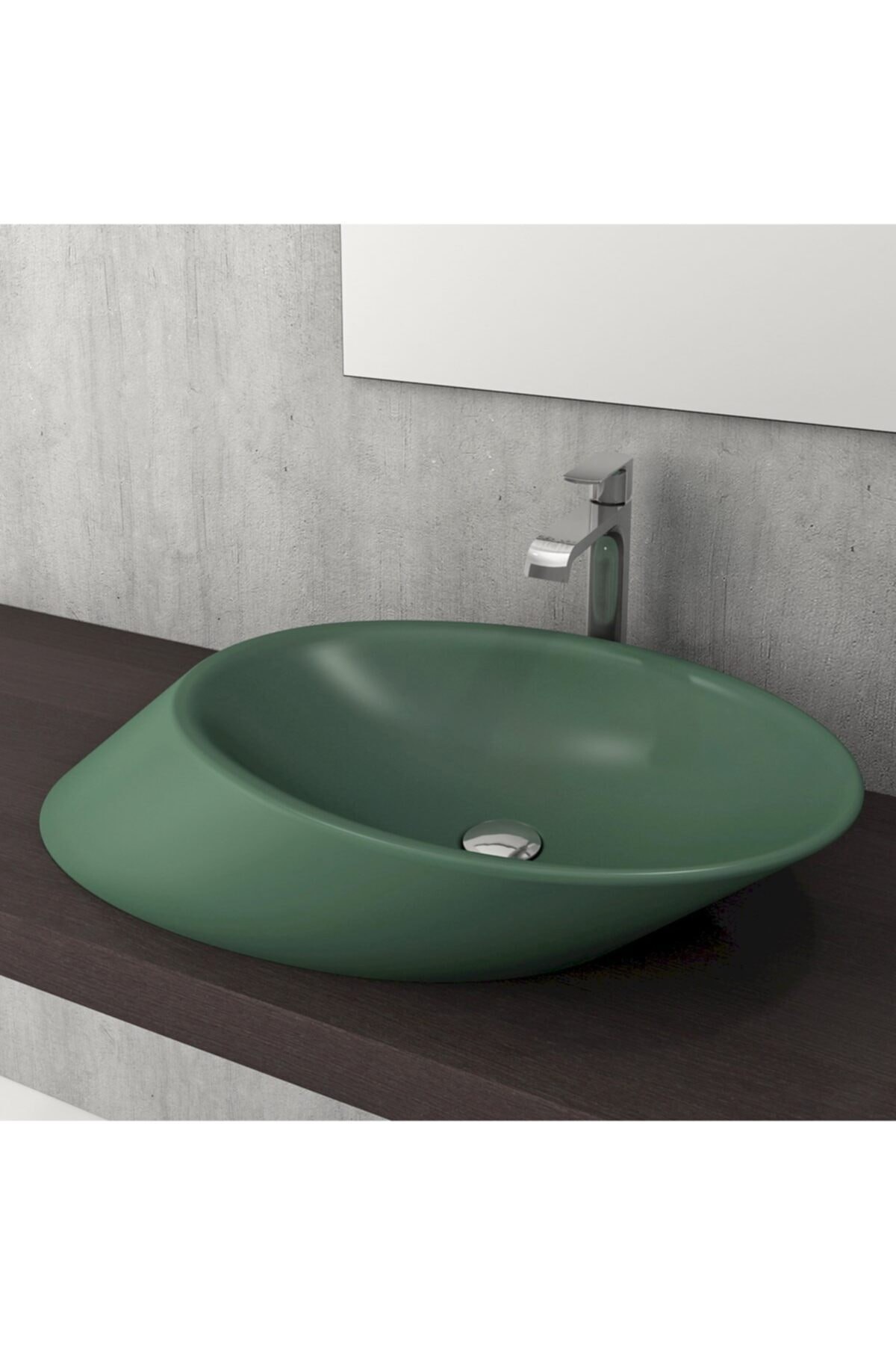 Vessel Yatay Çanak Lavabo 72 Cm Mat Yeşil 1013-027-0125