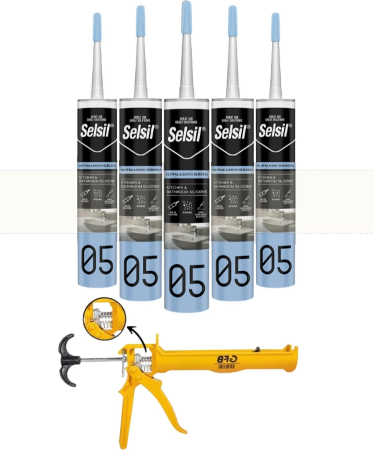 Duşakabin Silikonu Şeffaf 280 ml (5 Adet),alüminyum Tabanca