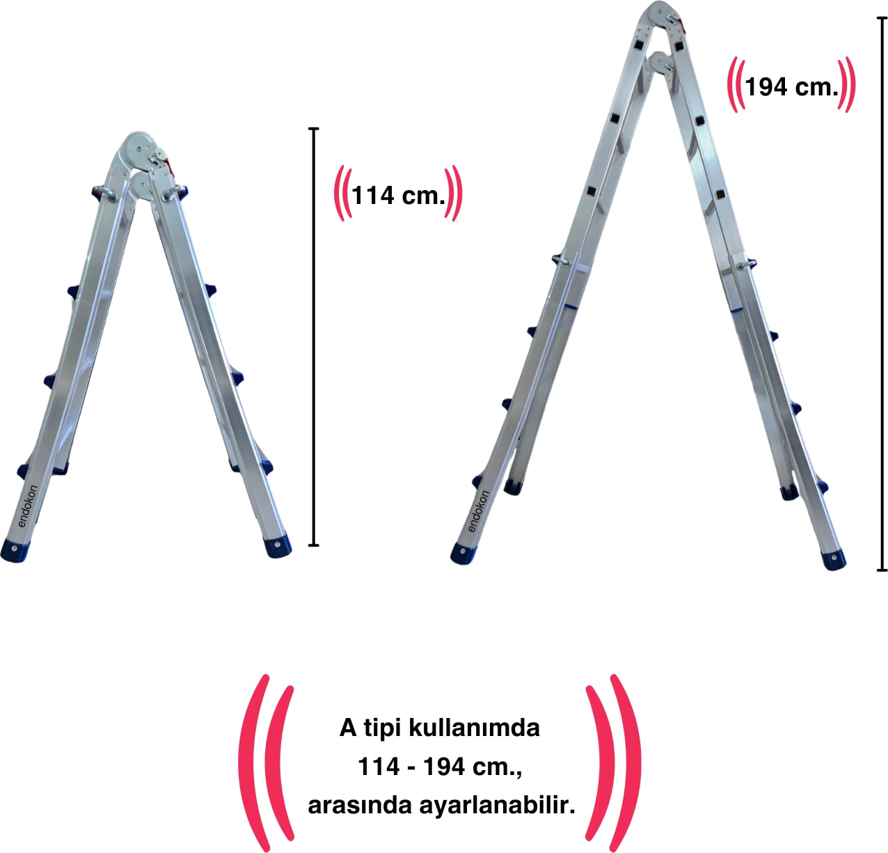 398 Cm. 14 Basamak A ve I Tipi Katlanıp Uzayabilen Mini Dev Alüminyum Merdiven