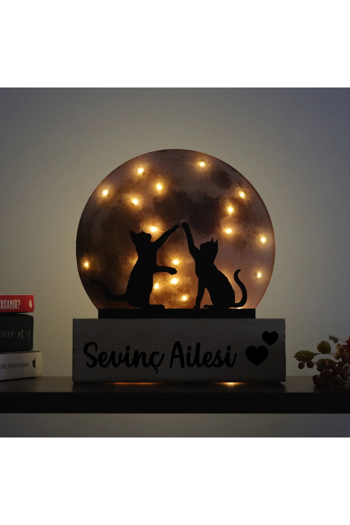 Led Işıklı Pleksi Dolunay Kişiselleştirilebilir Dekoratif Biblo Harvey Kediler Anahtar Askılığı