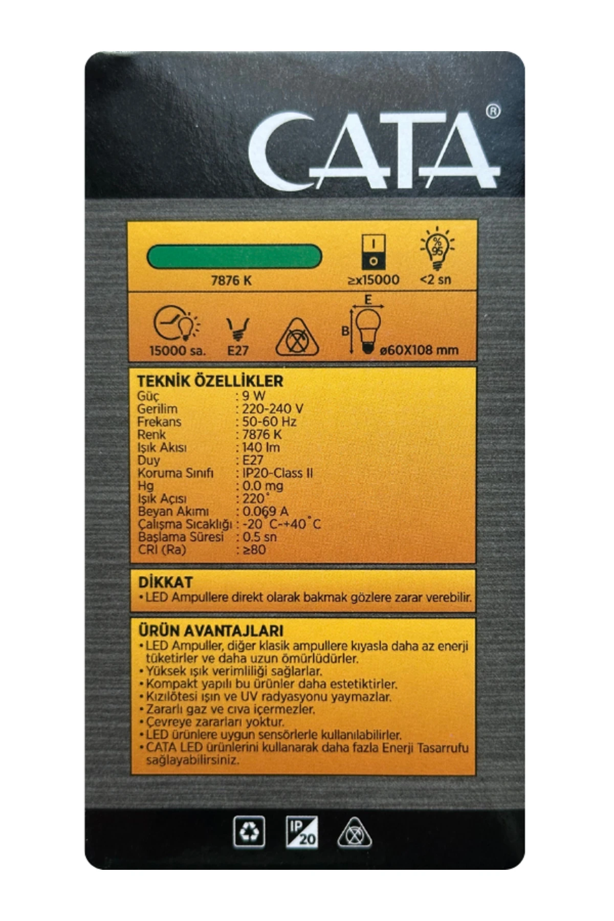 CT-4277 9W Yeşil Işık E27 Duylu Led Ampul