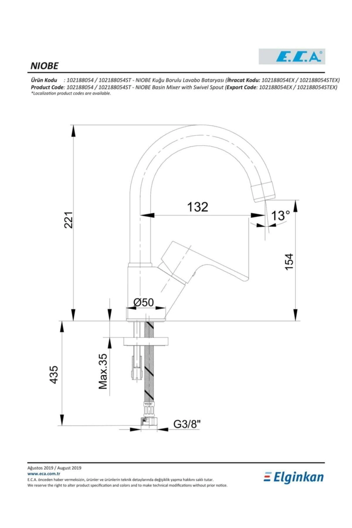 Niobe Kuğu Borulu Lavabo Bataryası 102188054 E.C.A.