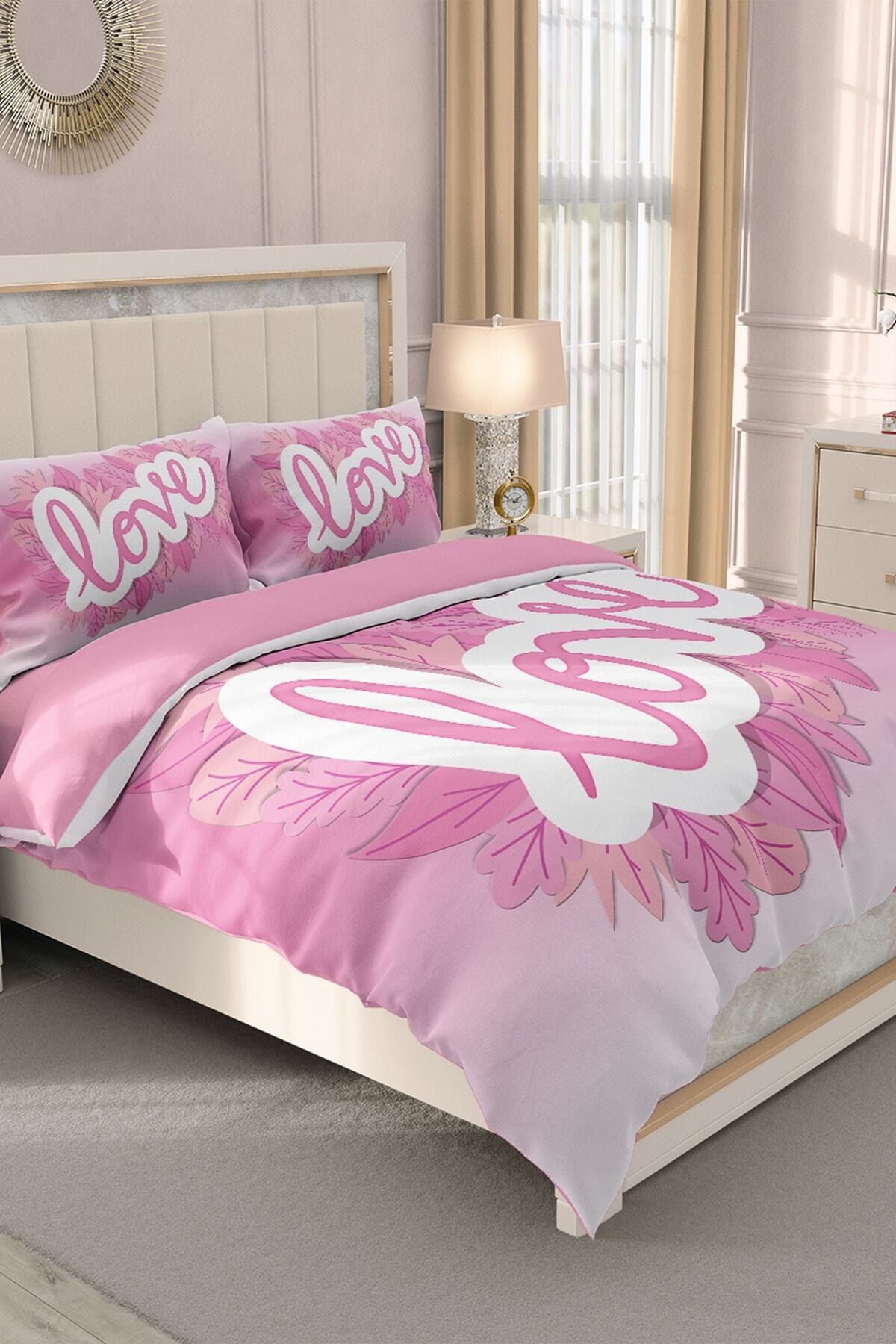 Kıng Sıze Sevgililer Günü Çift Kişilik Nevresim Takımı%100 Pamuk Saten 3d Aşkıma Özel 220x240cm