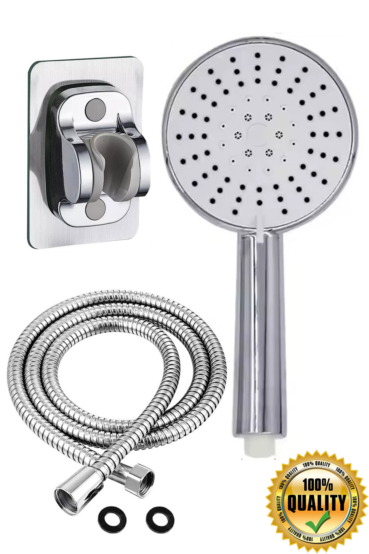 Venüs 5 Fonksiyon Duş Başlığı + Spiral İp örgülü Duş Hortumu + Yapışkanlı Mafsal