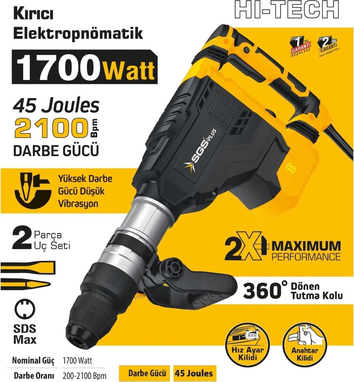 5186 Pnomatik Kırıcı Delici Sds Max 1700 Watt 45 Joule