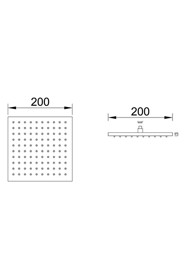 Ankastre Duş Başlığı Borulu Kare Slim Metal 25x25 cm