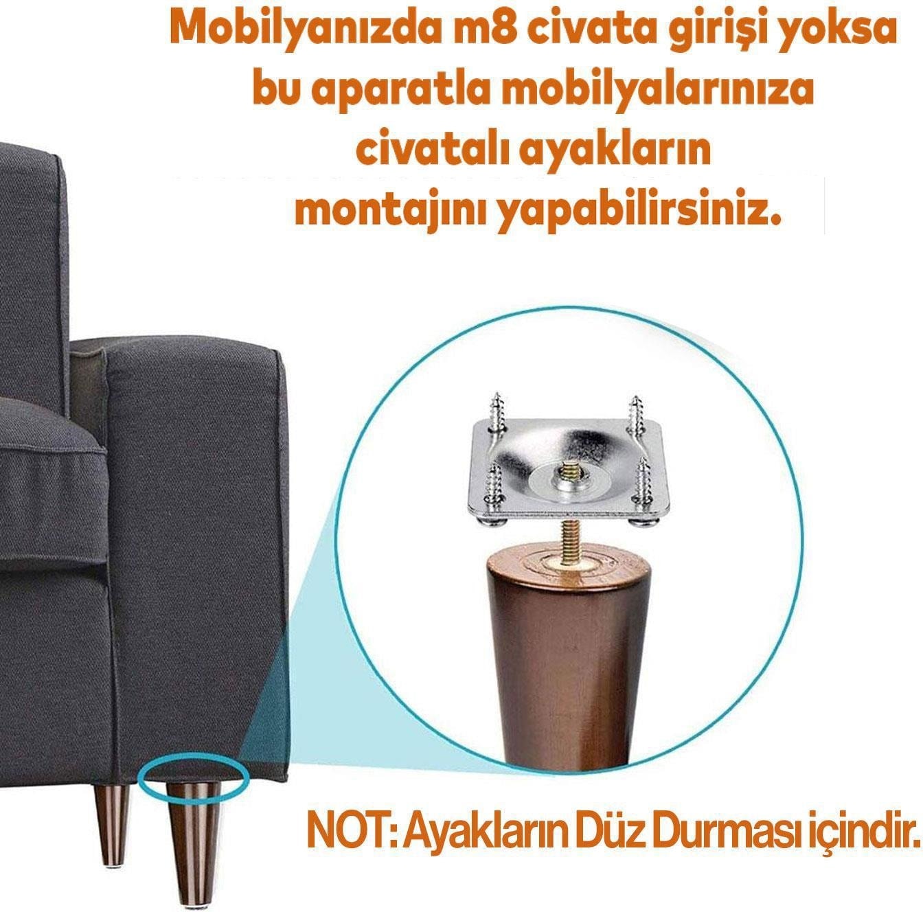 Ahşap Mobilya Ayağı 4 Adet Aparatlı 40 cm Sehpa Zigon Orta Masa Puf Tabure Tv Ünitesi Ayakları M8