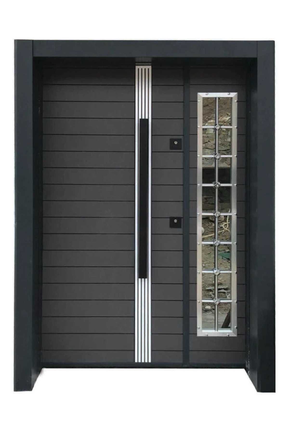 Çelik Kapı Modelleri Villa Kapısı, Antrasit Renk Düz Apartman Giriş Kapısı Sol Açılım