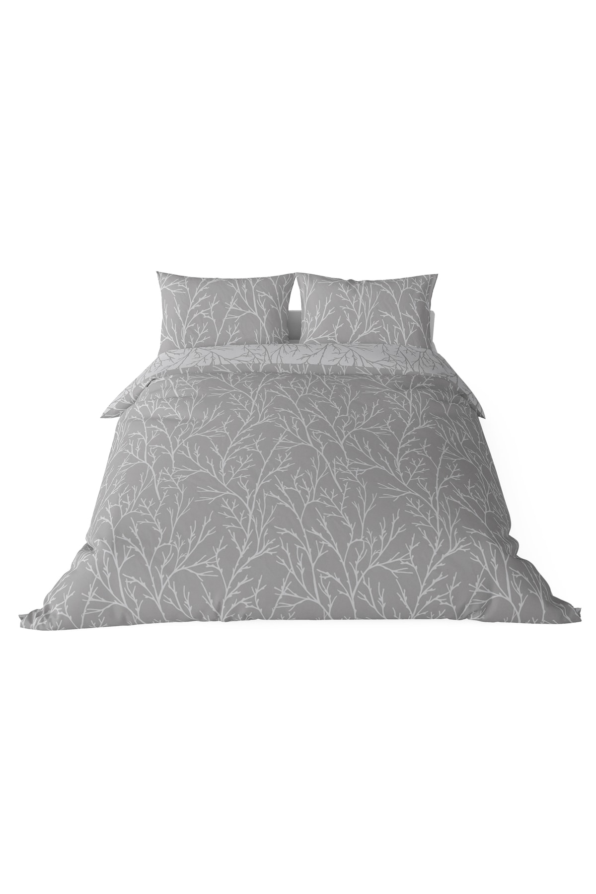 Çift Kişilik Saten Nevresim Seti 240x260 Cm Yastık Kılıfı 65x65 Cm Gri