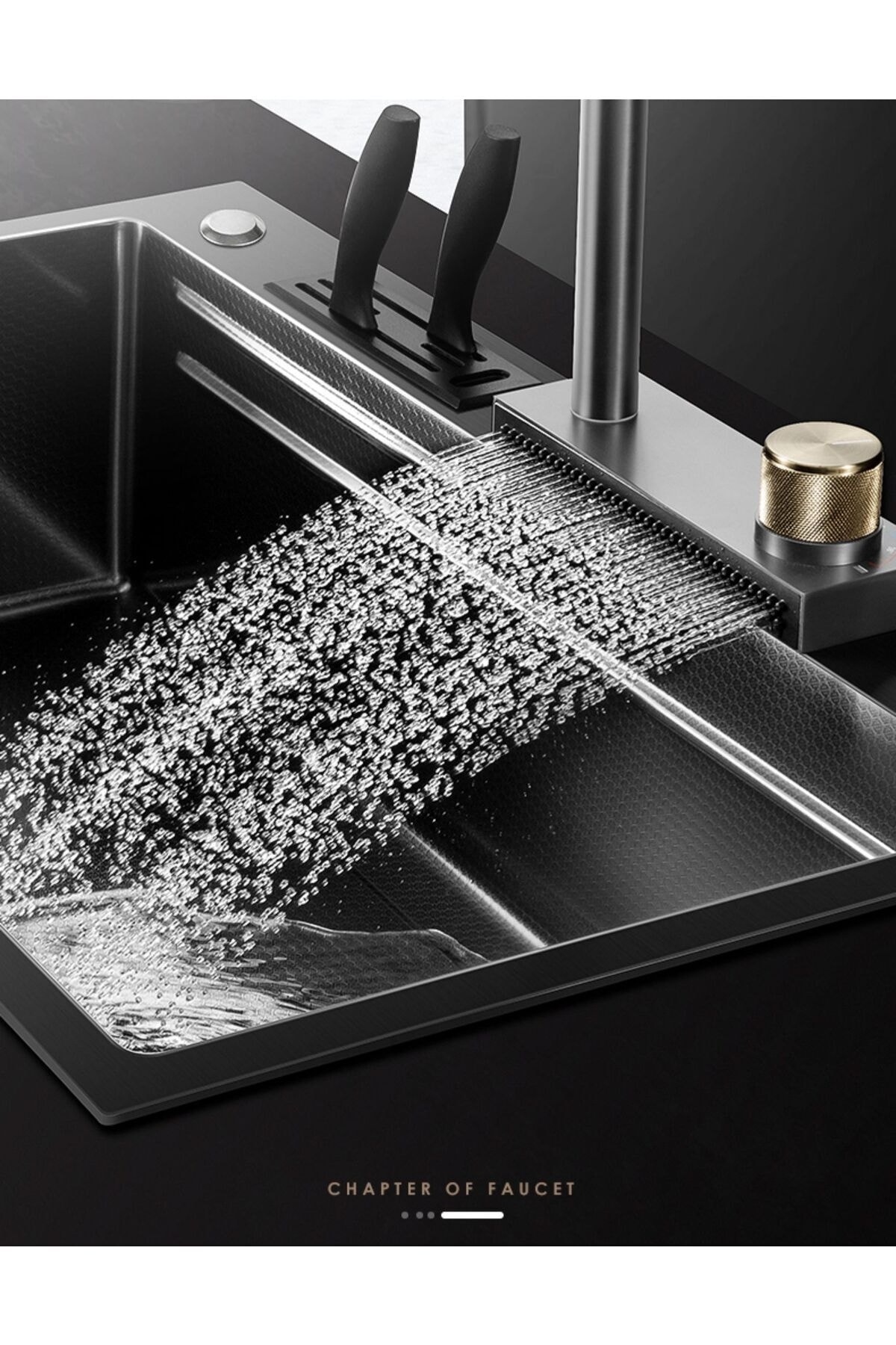 YENİ Teknolojik Yağmurlama,Kesme Tahtası,Bıçaklık,2 Tepsi Ankastre Evye Seti ANTRASİT