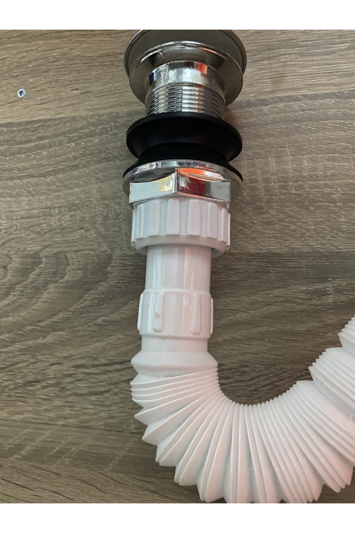 Basmalı Krom Kaplama Pop-up Körüklü Mutfak Lavobo Sifonu Su Sızdırmaz Tam Kalıp Gövde