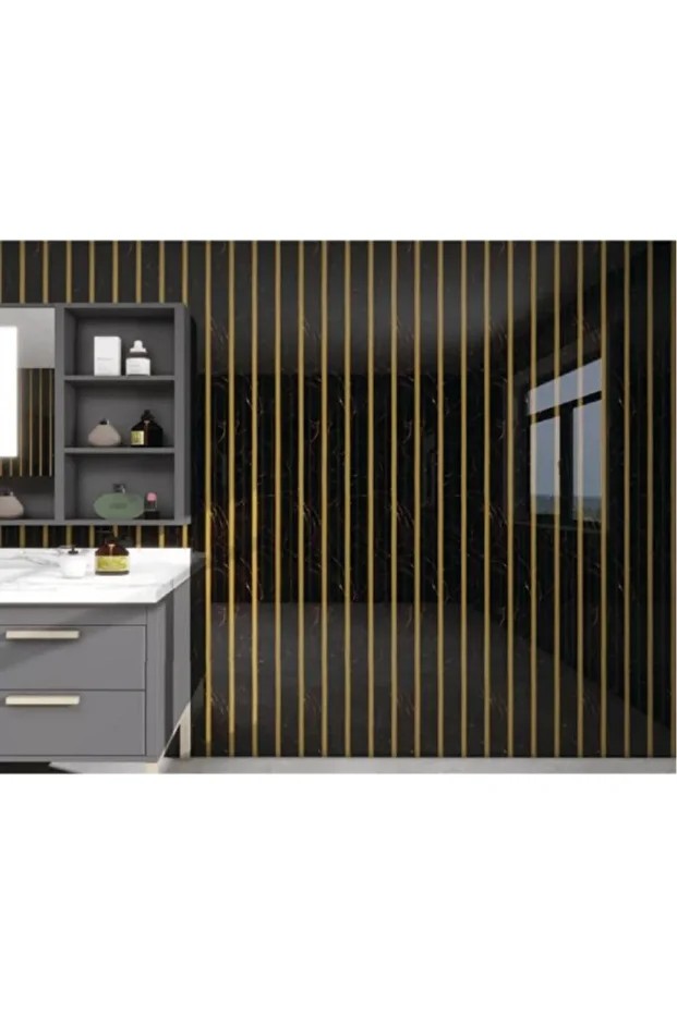 120cmx300cm Tek Parça Yapışkanlı Rulo Gold Çizgili Mermer Desen Duvar Paneli Kağıdı Esenyurt QM0137