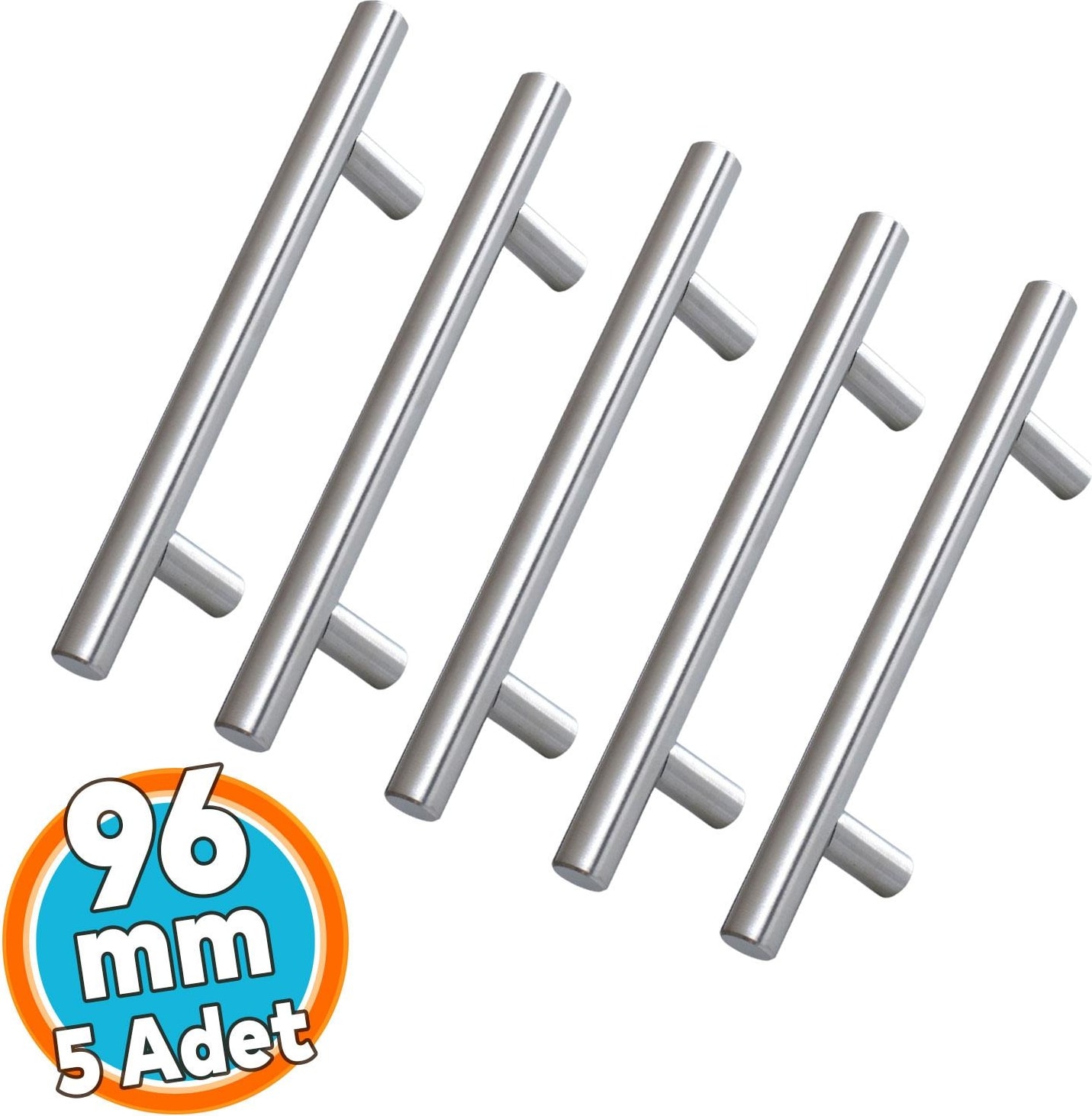 Mobilya Mutfak Çekmece Dolap Dolabı Kulbu Kulpu Kulpları 96 mm - 9.6 Cm) Inox Metal 5 Adet